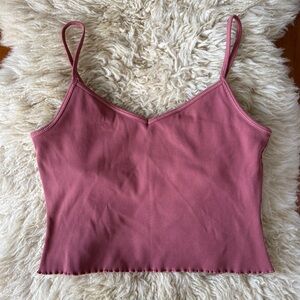 Gap Fit Ribbed V-Neck Cami Crop Tank Top - Dusty Rose